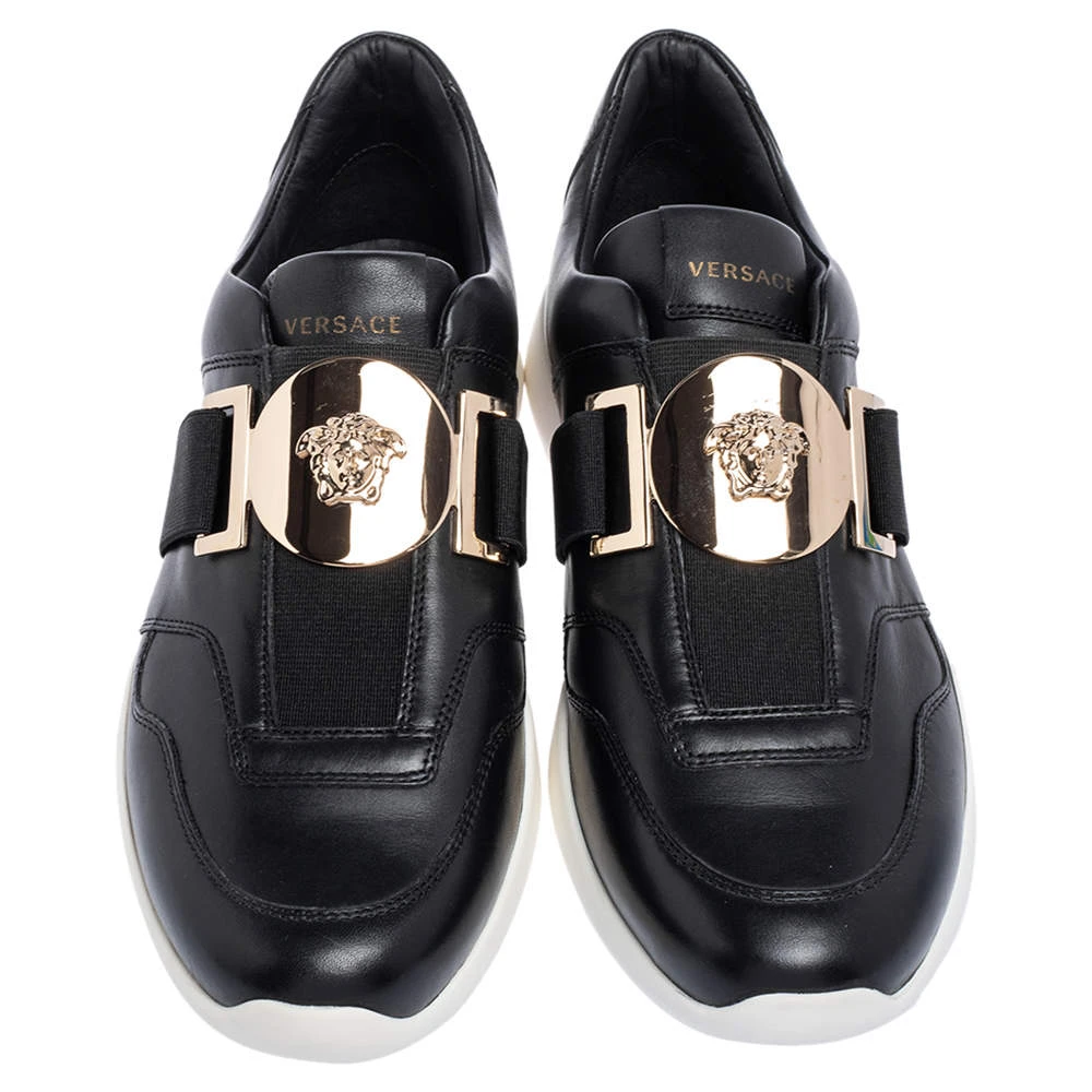 Versace Black Leather Medusa Strap Sneakers Size 39 For Women 3 Versace Black Leather Medusa Strap Sneakers Size 39 For Women - Image 3