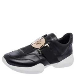 Versace Black Leather Medusa Strap Sneakers Size 39 For Women