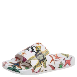 Versace Multicolor Leather Flat Sandals Size 37 For Women