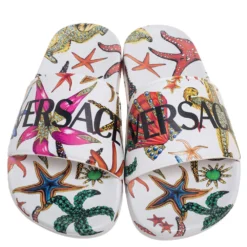 Versace Multicolor Leather Flat Sandals Size 37 For Women -Versace Official Website luxury women versace new shoes p618668 005