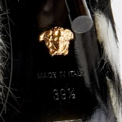 Versace Black/White Faux Fur Medusa Chain Slide Sandals Size 39.5 For Women -Versace Official Website luxury women versace new shoes p668491 009