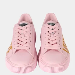 Versace Pink Leather Greca Logo Low Top Sneaker EU 38 For Women -Versace Official Website luxury women versace new shoes p672850 002