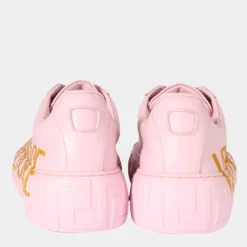 Versace Pink Leather Greca Logo Low Top Sneaker EU 38 For Women -Versace Official Website luxury women versace new shoes p672850 006