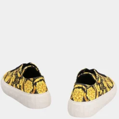 Versace Black/Yellow Leather/Rubber Baroque Pattern Print Low Top Sneakers Size EU 37 For Women 6 Versace Black/Yellow Leather/Rubber Baroque Pattern Print Low Top Sneakers Size EU 37 For Women -Versace Official Website luxury women versace new shoes p680256 001