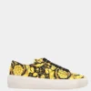 Versace Black/Yellow Leather/Rubber Baroque Pattern Print Low Top Sneakers Size EU 37 For Women