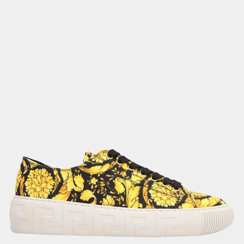 Versace Black/Yellow Leather/Rubber Baroque Pattern Print Low Top Sneakers Size EU 37 For Women 4 Versace Black/Yellow Leather/Rubber Baroque Pattern Print Low Top Sneakers Size EU 37 For Women - Image 4