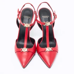 Versace Red Leather Medusa Slingback Pumps Size 39 For Women -Versace Official Website luxury women versace new shoes p683279 009