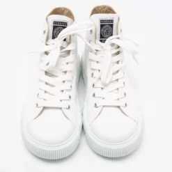 Versace White Canvas Greca Medusa Logo Patch High Top Sneakers Size 39 For Women -Versace Official Website luxury women versace new shoes p688517 005