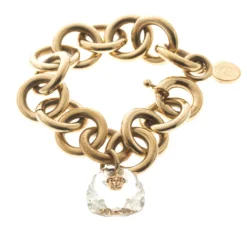 Versace Medusa Transparent Crystal Gold Tone Link Bracelet For Women