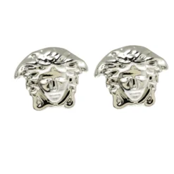 Versace Medusa Head Silver Tone Stud Earrings For Women