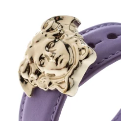Versace Lilac Palazzo Medusa Gold Tone Leather Cuff Bracelet For Women -Versace Official Website luxury women versace used accessories p168226 001
