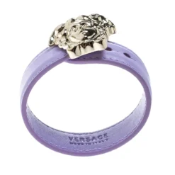 Versace Lilac Palazzo Medusa Gold Tone Leather Cuff Bracelet For Women -Versace Official Website luxury women versace used accessories p168226 003
