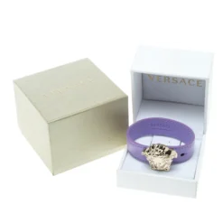 Versace Lilac Palazzo Medusa Gold Tone Leather Cuff Bracelet For Women -Versace Official Website luxury women versace used accessories p168226 007
