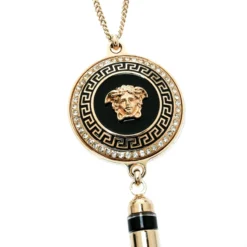 Gianni Versace Vanitas Crystal Enamel Medusa Gold Tone Tassel Pendant Necklace For Women -Versace Official Website luxury women versace used accessories p179965 004