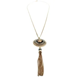 Gianni Versace Vanitas Crystal Enamel Medusa Gold Tone Tassel Pendant Necklace For Women -Versace Official Website luxury women versace used accessories p179965 006