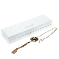 Gianni Versace Vanitas Crystal Enamel Medusa Gold Tone Tassel Pendant Necklace For Women -Versace Official Website luxury women versace used accessories p179965 007