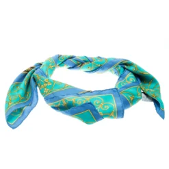 Versace Blue Medusa Baroque Printed Silk Square Scarf For Women