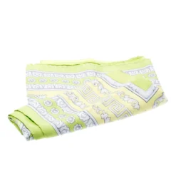 Versace Lime Green Floral Baroque Printed Silk Square Scarf For Women -Versace Official Website luxury women versace used accessories p195290 003