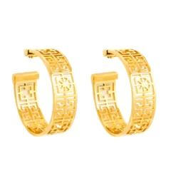 Versace Open Work Gold Tone Hoop Earrings For Women