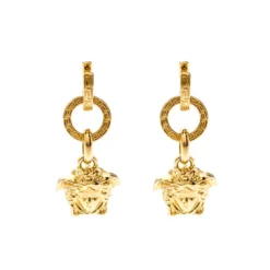 Versace Medusa Gold Tone Dangle Earrings For Women