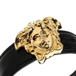 Versace Medusa Black Leather Gold Tone Bracelet For Women -Versace Official Website luxury women versace used accessories p219245 002