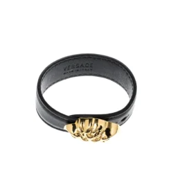 Versace Medusa Black Leather Gold Tone Bracelet For Women -Versace Official Website luxury women versace used accessories p219245 006