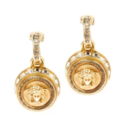 Versace Medusa Crystal Studded Gold Tone Drop Earrings For Women -Versace Official Website luxury women versace used accessories p220565 003