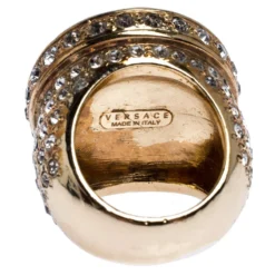 Versace Gold Tone And Crystal Studded Medusa Ring Size 54 For Women -Versace Official Website luxury women versace used accessories p245722 007