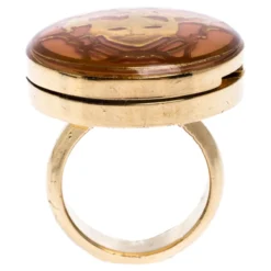 Versace Gold Plated Metal Flip Top Mirror Medusa Ring Size 50 For Women -Versace Official Website luxury women versace used accessories p245813 002