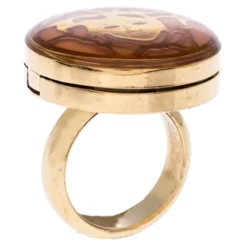 Versace Gold Plated Metal Flip Top Mirror Medusa Ring Size 50 For Women