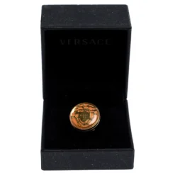 Versace Gold Plated Metal Flip Top Mirror Medusa Ring Size 50 For Women -Versace Official Website luxury women versace used accessories p245813 008
