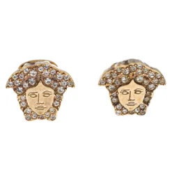 Versace Medusa Crystal Studded Gold Tone Clip-on Stud Earrings For Women