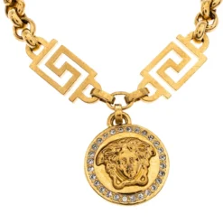 Versace Gold Tone Crystal Medusa Medallion Greca Chain Bracelet For Women -Versace Official Website luxury women versace used accessories p252939 004