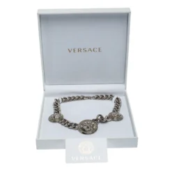 Versace Iconic Medusa Medallion Crystal Silver Tone Chain Link Statement Necklace For Women -Versace Official Website luxury women versace used accessories p257827 003