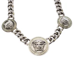 Versace Iconic Medusa Medallion Crystal Silver Tone Chain Link Statement Necklace For Women -Versace Official Website luxury women versace used accessories p257827 005