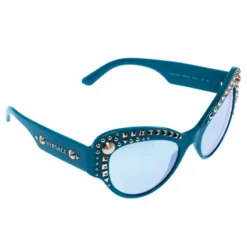 Versace Turquoise Blue/Silver Mirrored 4269 Studded Cat Eye Sunglasses For Women