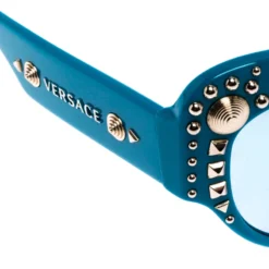 Versace Turquoise Blue/Silver Mirrored 4269 Studded Cat Eye Sunglasses For Women -Versace Official Website luxury women versace used accessories p261495 005