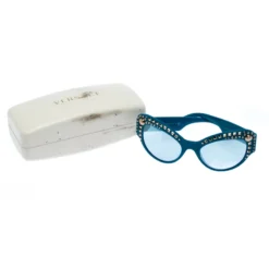 Versace Turquoise Blue/Silver Mirrored 4269 Studded Cat Eye Sunglasses For Women -Versace Official Website luxury women versace used accessories p261495 006