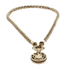 Versace Gold Tone Crystal And Medusa Charm Woven Chain Toggle Necklace For Women -Versace Official Website luxury women versace used accessories p270227 004