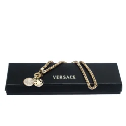 Versace Gold Tone Crystal And Medusa Charm Woven Chain Toggle Necklace For Women -Versace Official Website luxury women versace used accessories p270227 006