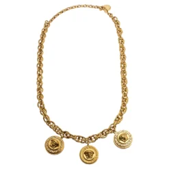 Versace Yellow Gold Tone Crystal Medusa Charm Necklace For Women