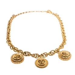 Versace Yellow Gold Tone Crystal Medusa Charm Necklace For Women -Versace Official Website luxury women versace used accessories p273008 003