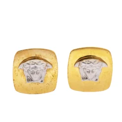 Versace Medusa Two Tone Square Clip-on Stud Earrings For Women