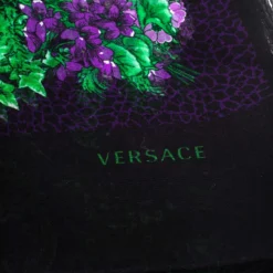 Versace Black & Purple Floral Print Silk Stole For Women -Versace Official Website luxury women versace used accessories p292666 006
