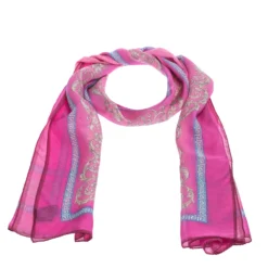 Versace Fuschia Pink Printed Silk Stole For Women -Versace Official Website luxury women versace used accessories p292668 005