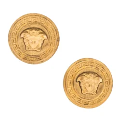 Versace Medusa Gold Tone Round Clip-on Stud Earrings For Women -Versace Official Website luxury women versace used accessories p299616 002
