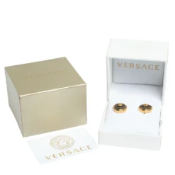 Versace Medusa Black Enamel Gold Tone Round Stud Earrings For Women -Versace Official Website luxury women versace used accessories p299746 001