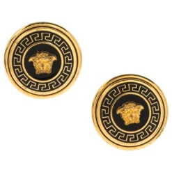 Versace Medusa Black Enamel Gold Tone Round Stud Earrings For Women -Versace Official Website luxury women versace used accessories p299746 002