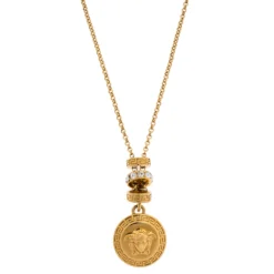 Versace Gold Tone Crystal Tiered Medusa Pendant Adjustable Necklace For Women