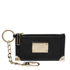 Versace Black Quilted Leather Coin Purse And Key Charm For Women